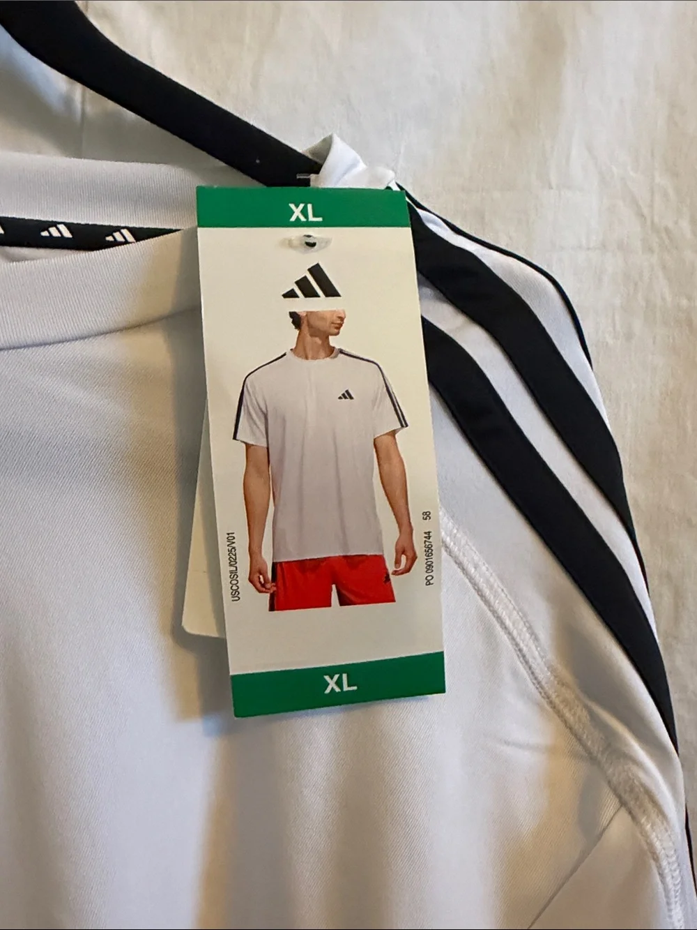 adidas White Short Sleeve Athletic Tee with Black Shoulder Stripes